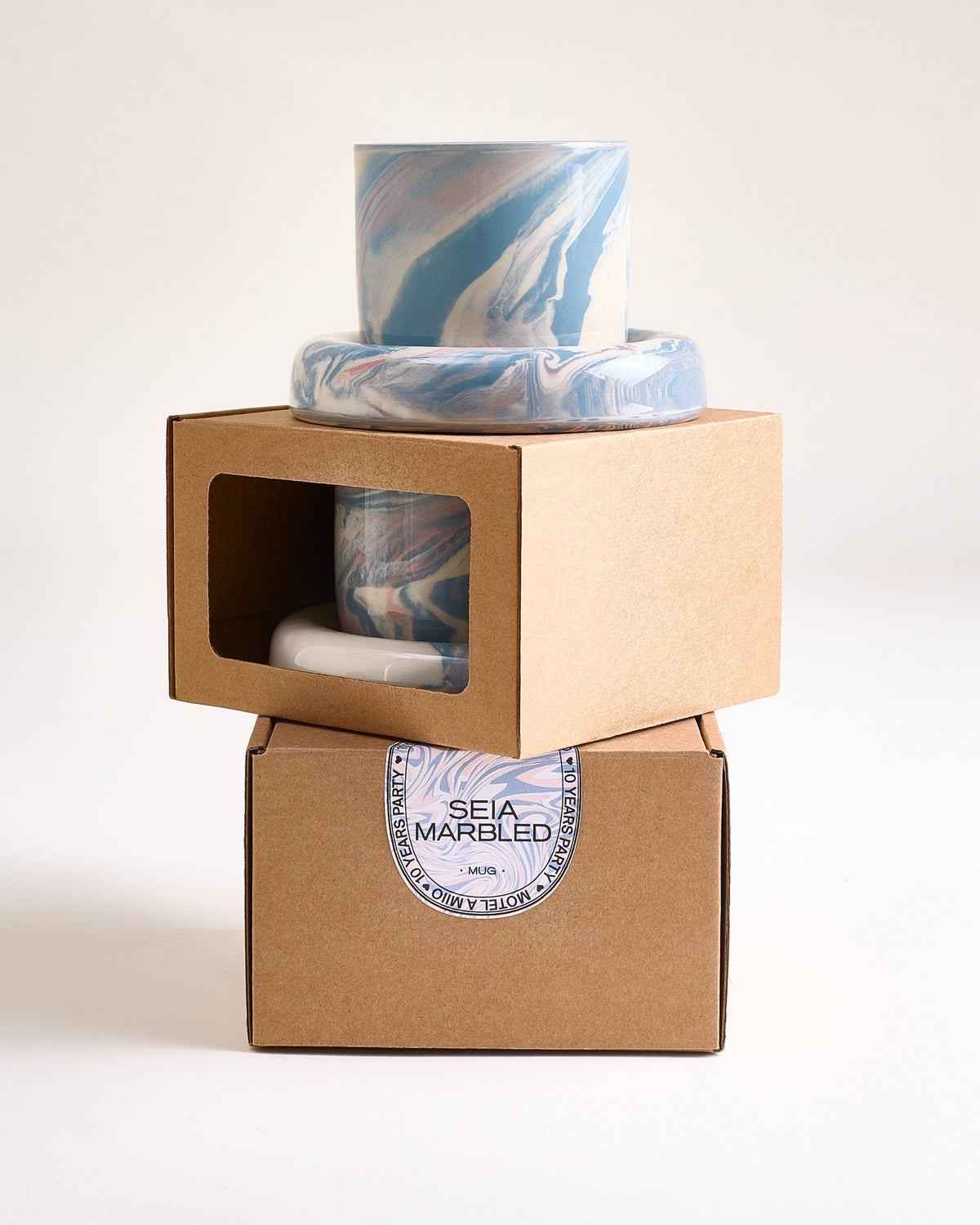 Seia Cup & Saucer, Marbled Blue and White