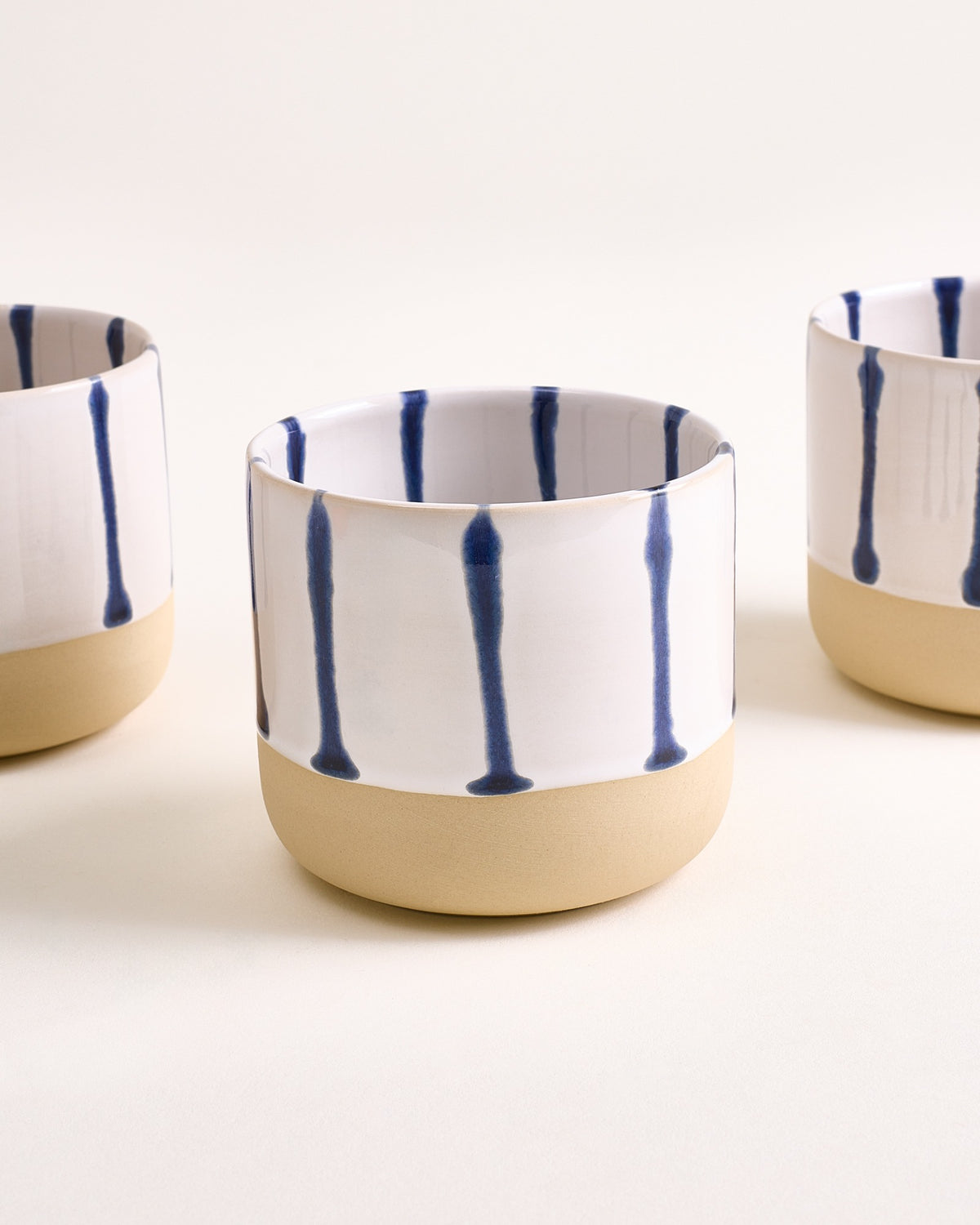 Nódoa - Large cup striped white blue Set of 6