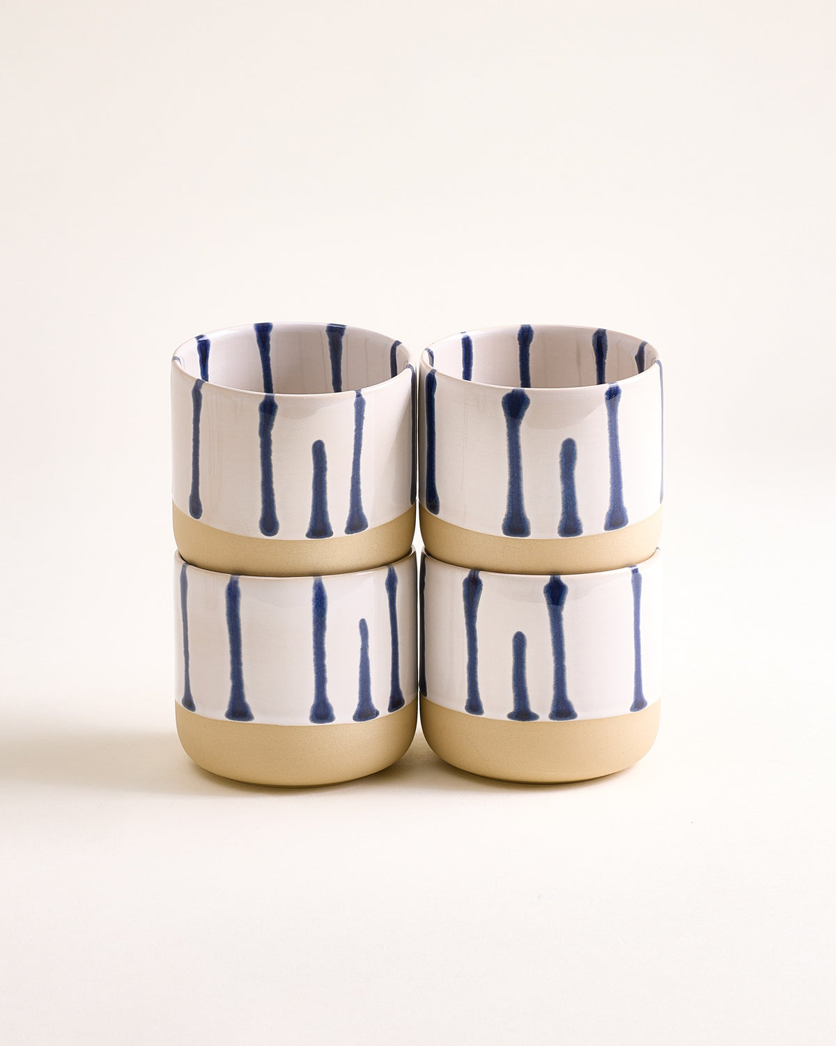 Nódoa - Large cup striped white blue Set of 4