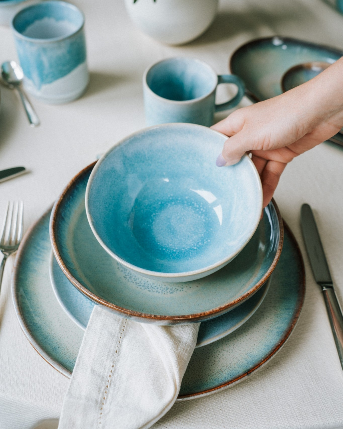 Geschirr-Set Soft Tide aqua grünblau 8-teilig