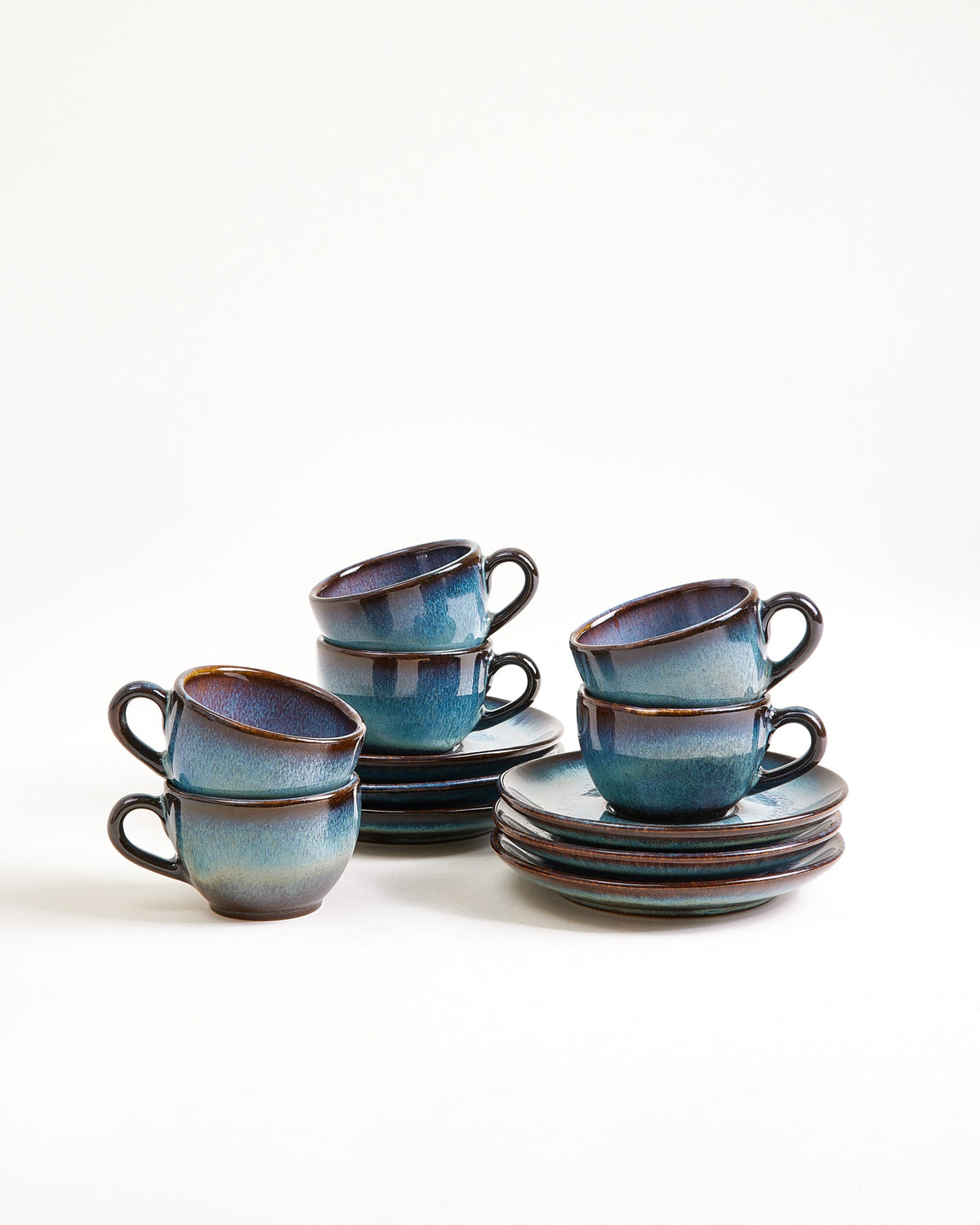 Madeira - Tazzina da espresso e piattino classico verde-blu Set da 6