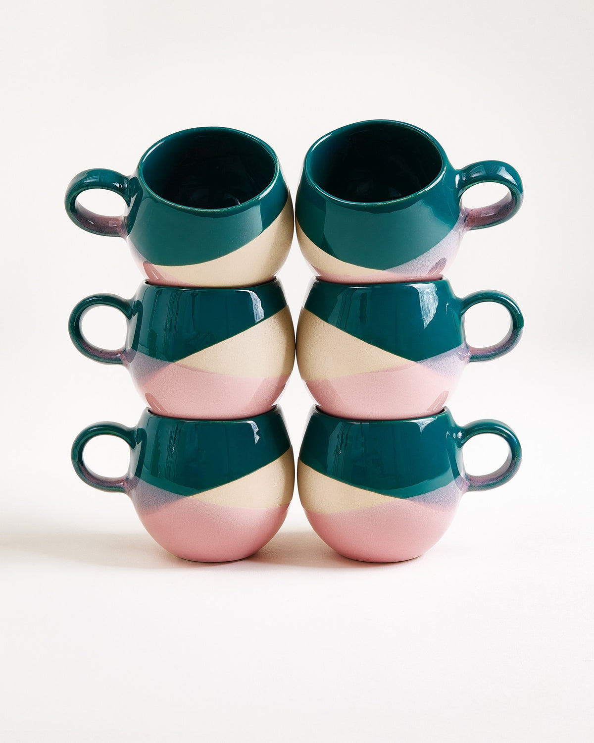 Bica - Small mug dark green sand pink Set of 6