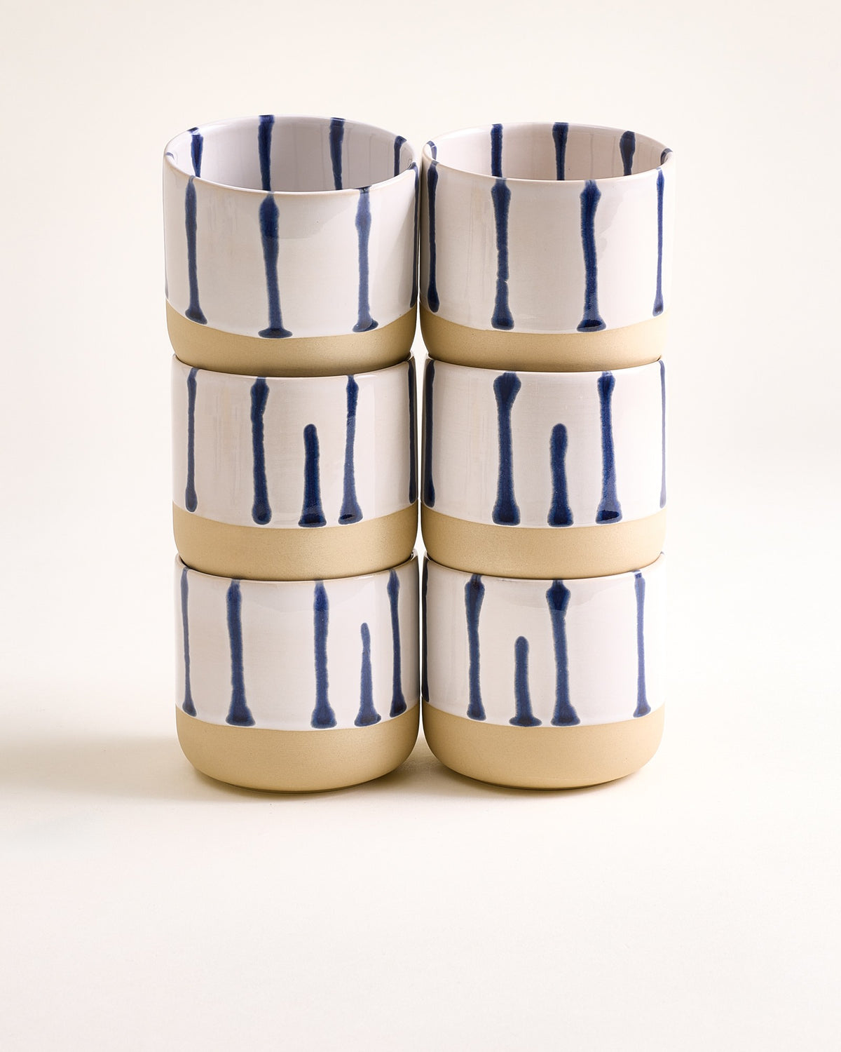 Nódoa - Large cup striped white blue Set of 6